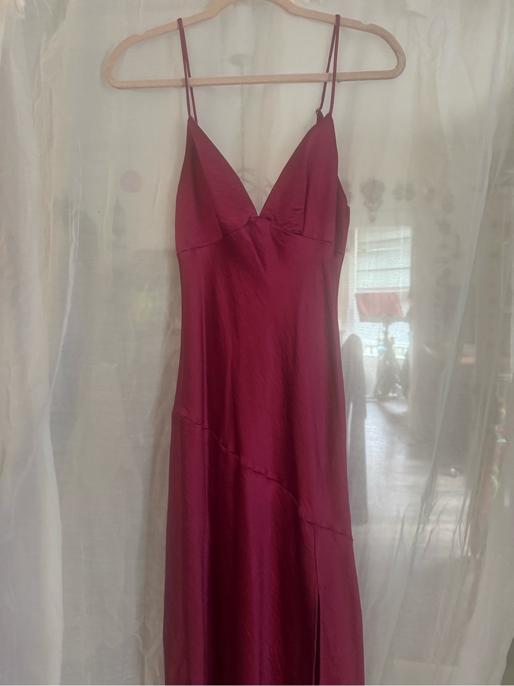 Strapless Satin Slip Dress in Deep Berry